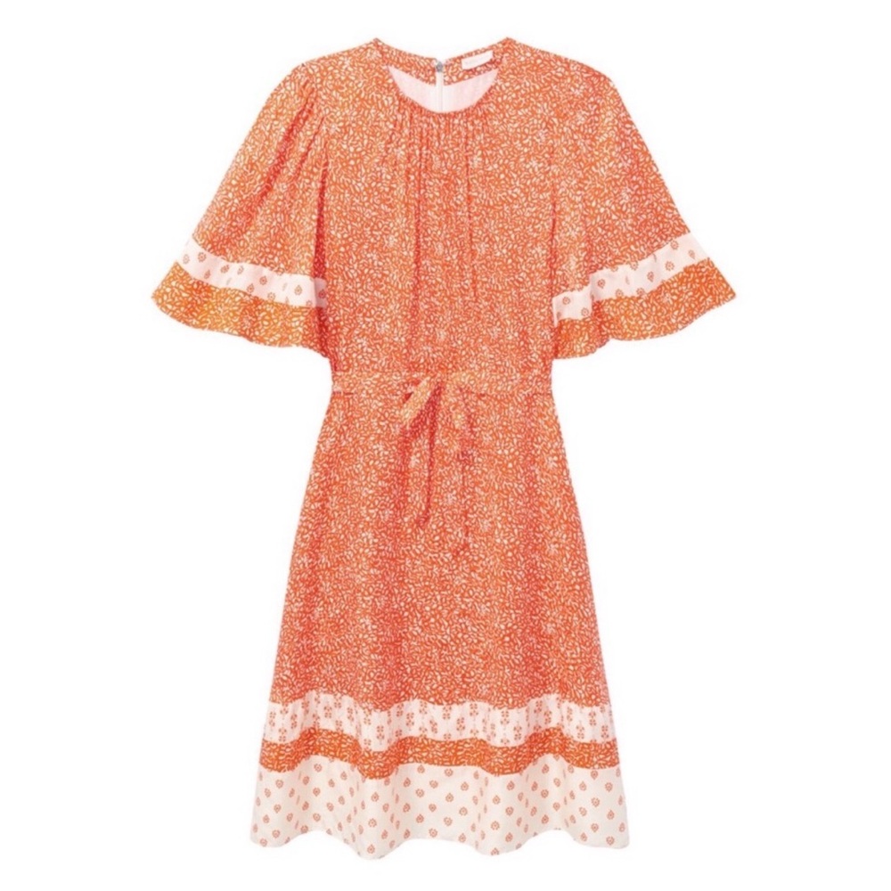 Rebecca Taylor Block Print Mix Silk Jacquard Dress in Tomato Combo Size 2